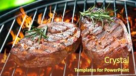 Presentation with grilled - Beautiful PPT theme featuring outdoor cooking - assorted delicious grilled meat backdrop and a tawny brown colored foreground