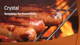 Presentation with flame - Beautiful presentation design featuring outdoor cooking - brats in the flame backdrop and a tawny brown colored foreground
