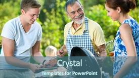  Presentation with summer party - Colorful slide deck enhanced with outdoor cooking - family having a barbecue party backdrop and a ocean colored foreground