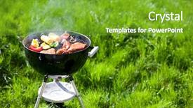  Presentation with grilling - Presentation theme enhanced with outdoor cooking - grilling at summer weekend fresh background and a tawny brown colored foreground