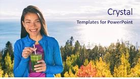  Presentation with fall morning - PPT theme with outdoor fall nature asian woman background and a sky blue colored foreground