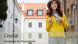  Presentation with mens fashion portrait - Slide deck enhanced with outdoor fashion portrait of pretty background and a soft green colored foreground