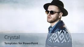  Presentation with spirit - PPT theme enhanced with outdoor fashion portrait of a handsome man wearing cardigan and hat standing outdoor spirit of adventure background and a light blue colored foreground