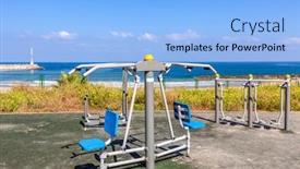 Presentation with israel - Presentation with outdoor fitness equipment on promenade along mediterranean sea coastline in ashkelon israel background and a light blue colored foreground