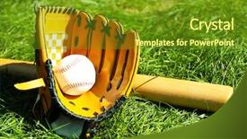  Presentation with mlb baseball in a glove - Amazing slide deck having outdoor games - baseball bat ball and glove backdrop and a tawny brown colored foreground