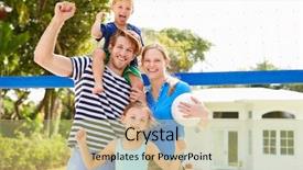  Presentation with volleyball - Presentation theme with outdoor games - family playing game of volleyball background and a yellow colored foreground