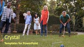  Presentation with visegrad group - Colorful PPT theme enhanced with outdoor games - group of mature friends playing backdrop and a tawny brown colored foreground