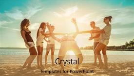  Presentation with diversity students friends happiness concept - Beautiful PPT theme featuring outdoor games - happiness friends funny game backdrop and a gold colored foreground