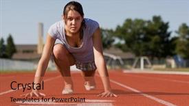  Presentation with race track - Presentation theme consisting of outdoor games - pretty young woman exercising background and a  colored foreground