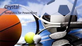  Presentation with variety of sports equipment - Theme enhanced with outdoor games - sports equipment detail background and a light blue colored foreground