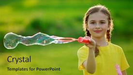  Presentation with joy - Colorful PPT theme enhanced with outdoor games - summer joy young girl playing backdrop and a gold colored foreground