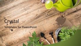  Presentation with gardening - Amazing presentation having outdoor gardening tools and herbs backdrop and a coral colored foreground