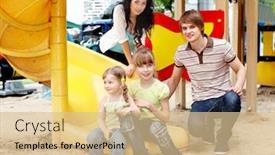  Presentation with family children - PPT theme enhanced with outdoor happy family with children on slide background and a lemonade colored foreground