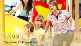  Presentation with family children - Audience pleasing theme consisting of outdoor happy family with children on slide backdrop and a yellow colored foreground