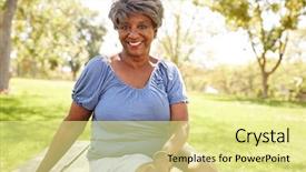  Presentation with head - Beautiful PPT theme featuring outdoor head and shoulders portrait backdrop and a  colored foreground