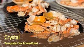  Presentation with crabs - Slide set featuring cooking asian kitchen sale and food concept - crabs dish at street market background and a tawny brown colored foreground