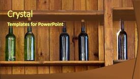  Presentation with liquor - Colorful slides enhanced with liquor bar - five wine bottles without label backdrop and a tawny brown colored foreground