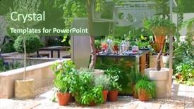  Presentation with green thumb garden - Colorful presentation theme enhanced with modern kitchen in the garden backdrop and a tawny brown colored foreground