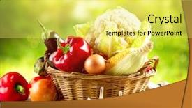  Presentation with border organic vegetables on wood - Beautiful PPT theme featuring organic vegetables backdrop and a yellow colored foreground