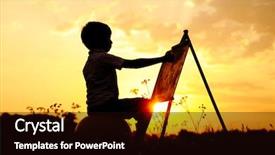  Presentation with children silhouette - PPT theme enhanced with outdoor life - silhouette group of happy children background and a wine colored foreground