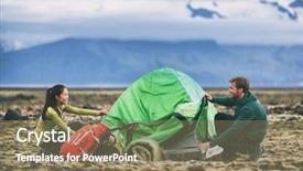 Presentation with camping - Cool new PPT theme with outdoor lifestyle couple tourists putting backdrop and a violet colored foreground