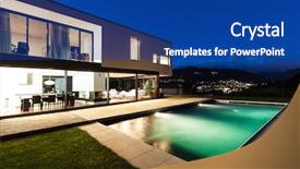  Presentation with villa - Theme featuring outdoor lighting - modern villa night scene view background and a ocean colored foreground