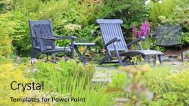  Presentation with outdoor patio - Amazing PPT theme having outdoor living - secluded little patio surrounded backdrop and a yellow colored foreground