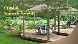  Presentation with dining - PPT theme featuring outdoor living - upscale dining terrace decorated background and a tawny brown colored foreground