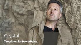  Presentation with rock wall - PPT theme featuring outdoor male portrait man standing near rock wall and looking up image toned background and a gray colored foreground