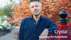  Presentation with outdoor mall - Presentation theme consisting of outdoor male portrait over orange background and a navy blue colored foreground