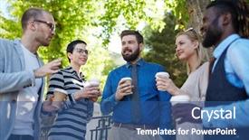  Presentation with annual general meeting - Audience pleasing PPT layouts consisting of outdoor meeting backdrop and a ocean colored foreground