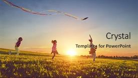  Presentation with children running - PPT theme consisting of outdoor mother and children running background and a lemonade colored foreground