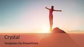  Presentation with business practices - Presentation design with outdoor mountains - woman practices yoga and meditates background and a coral colored foreground