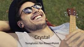  Presentation with tint sunglasses - PPT theme consisting of outdoor music - smiling musician wearing sunglasses background and a coral colored foreground