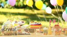  Presentation with birthday - Amazing slide set having outdoor party - birthday table in yard backdrop and a yellow colored foreground