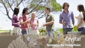  Presentation with fine dining - Presentation design with outdoor party - fine dining table setting background and a coral colored foreground