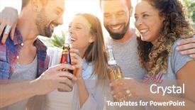  Presentation with friends eating and drinking wine - Beautiful slides featuring outdoor party - group of friends gathering backdrop and a coral colored foreground