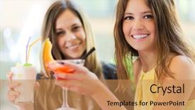  Presentation with friends eating and drinking wine - Presentation design consisting of outdoor party - portrait of two friends drinking background and a coral colored foreground