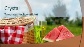  Presentation with picnic - Colorful presentation design enhanced with outdoor picnic on at sunny backdrop and a sky blue colored foreground
