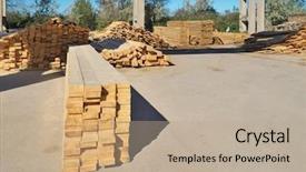  Presentation with wood industry - PPT theme with outdoor pine wood warehouse building background and a coral colored foreground