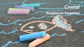  Presentation with chalk - PPT theme featuring outdoor play - colorful sidewalk chalk with sketched background and a gray colored foreground