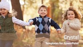  Presentation with children running - Colorful presentation theme enhanced with outdoor play - group of young children running backdrop and a coral colored foreground