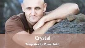  Presentation with rocky - Presentation theme consisting of outdoor portrait at the rocky cape of handsome men background and a coral colored foreground