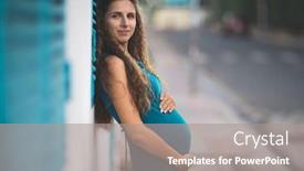  Presentation with pregnant woman - PPT theme with outdoor-portrait-of-a-beautiful background and a gray colored foreground