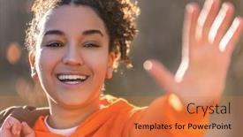  Presentation with african american teenager girl - Beautiful presentation theme featuring outdoor-portrait-of-beautiful-happy backdrop and a coral colored foreground