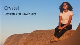  Presentation with african american teenager girl - Amazing PPT theme having outdoor portrait of beautiful happy mixed race african american girl teenager female young woman smiling laughing with perfect teeth and sunglasses sitting on hay bale in golden evening sunshine backdrop and a light blue colored foreground