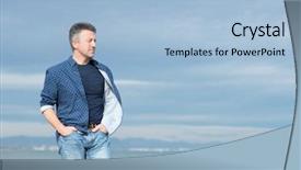  Presentation with middle ages portrait - Presentation with outdoor portrait of beautiful macho background and a light blue colored foreground