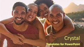  Presentation with giving - Slide set with outdoor-portrait-of-friends background and a tawny brown colored foreground