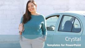  Presentation with car rental - Slide set consisting of outdoor-portrait-of-happy-beautiful background and a teal colored foreground
