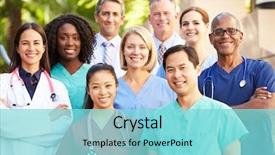  Presentation with labor and delivery medical team - Beautiful presentation theme featuring outdoor portrait of medical team backdrop and a arctic colored foreground